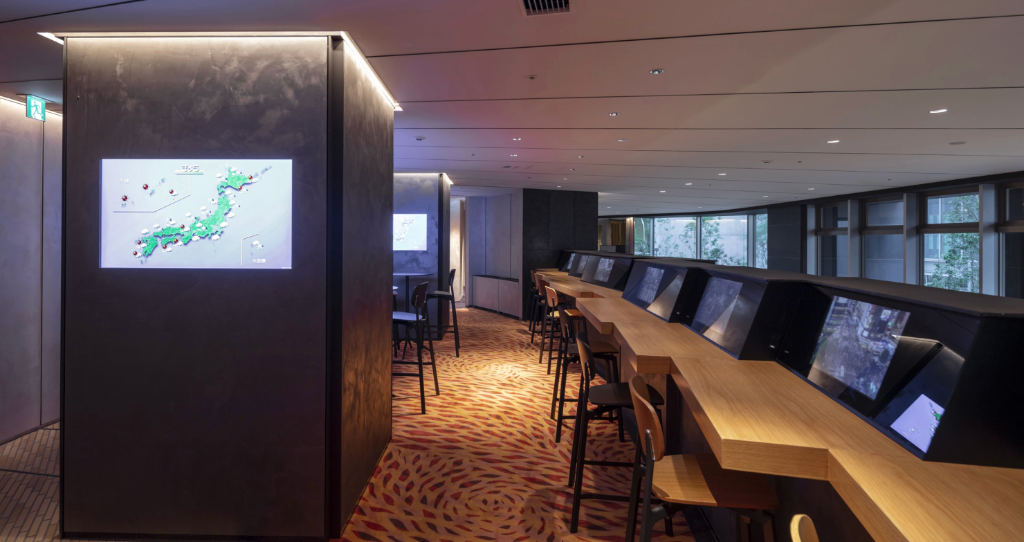 Lounge bar with Japan map projection